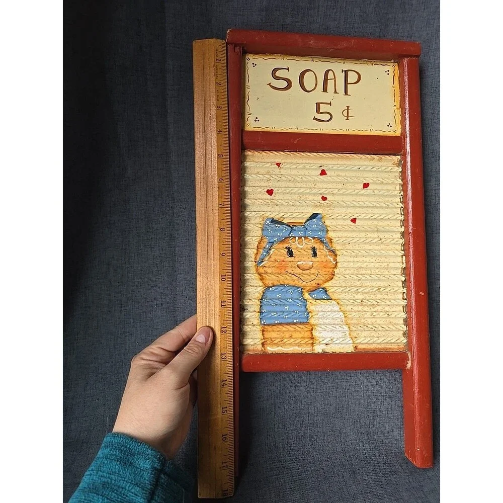 Handpainted Vintage Columbus Washboard Co Wood & Metal Red Ginerbread Mom Soap